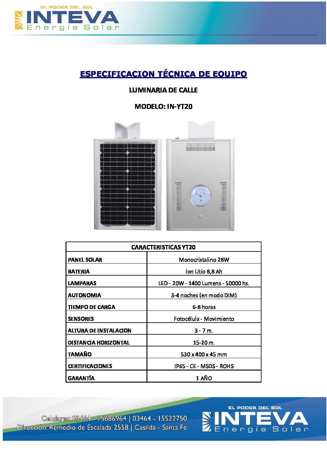 ESPECIFICACION TÉCNICA DE EQUIPO- YT20